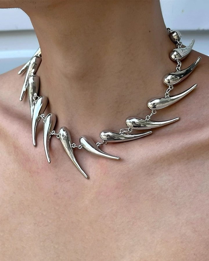 Geometric Silver Spines Irregular Metal Necklace
