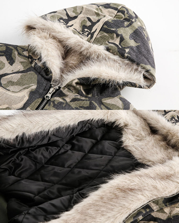 Camouflage Fur Collar Padded Jacket