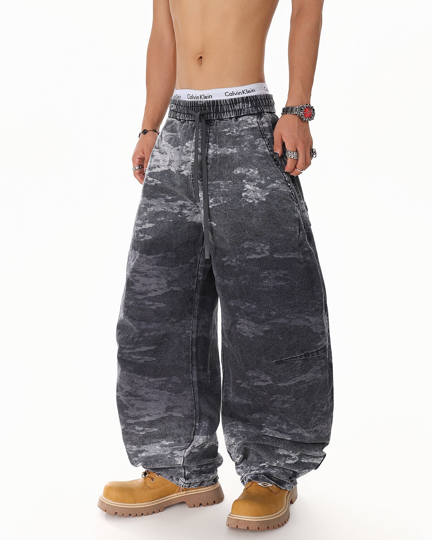 American Street Drawstring Gradient Blue Camo Scimitar Pants