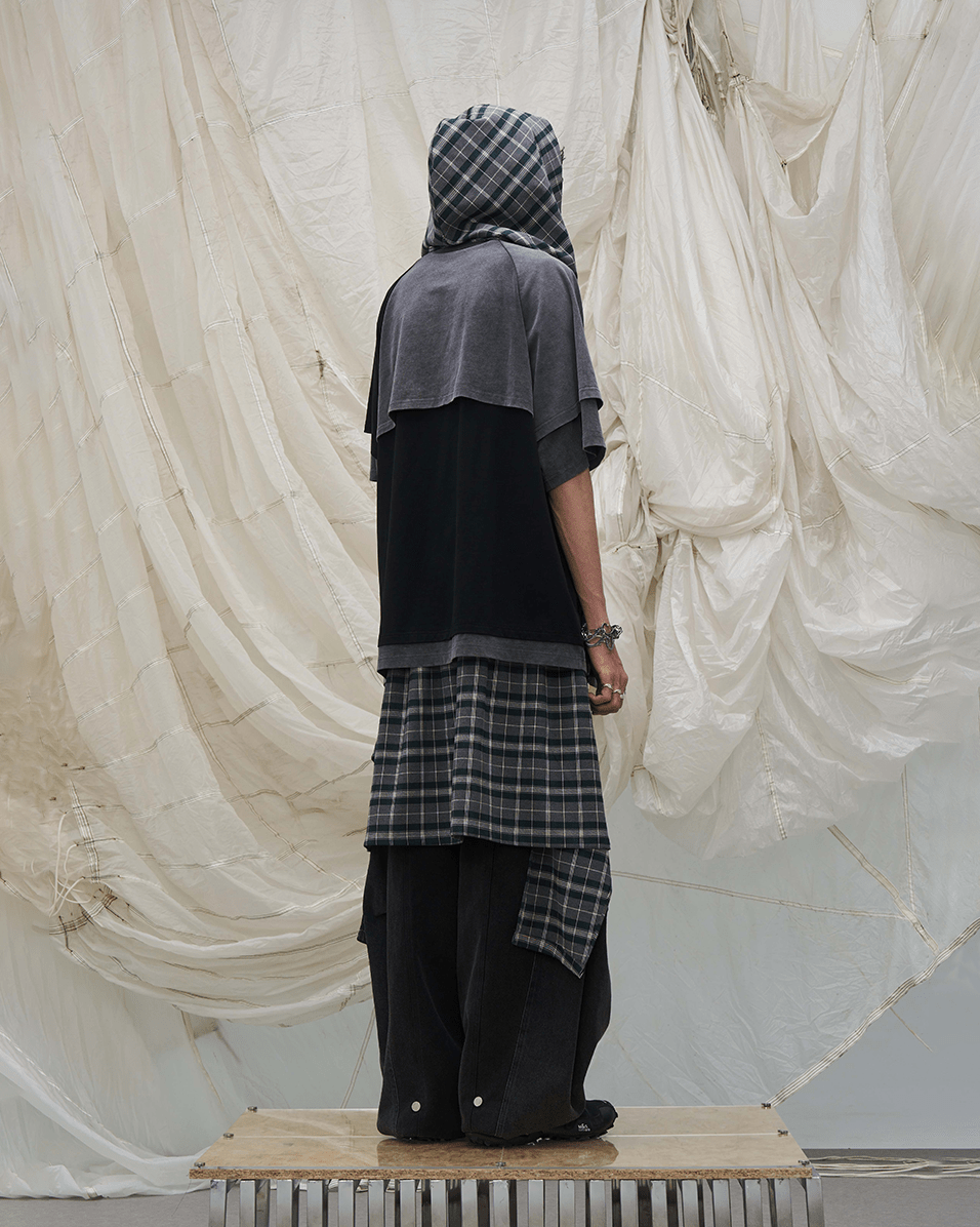 Detachable Plaid Layer Wide-Leg Pants