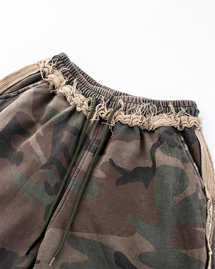Fringe Waist Camouflage Wide-Leg Pants