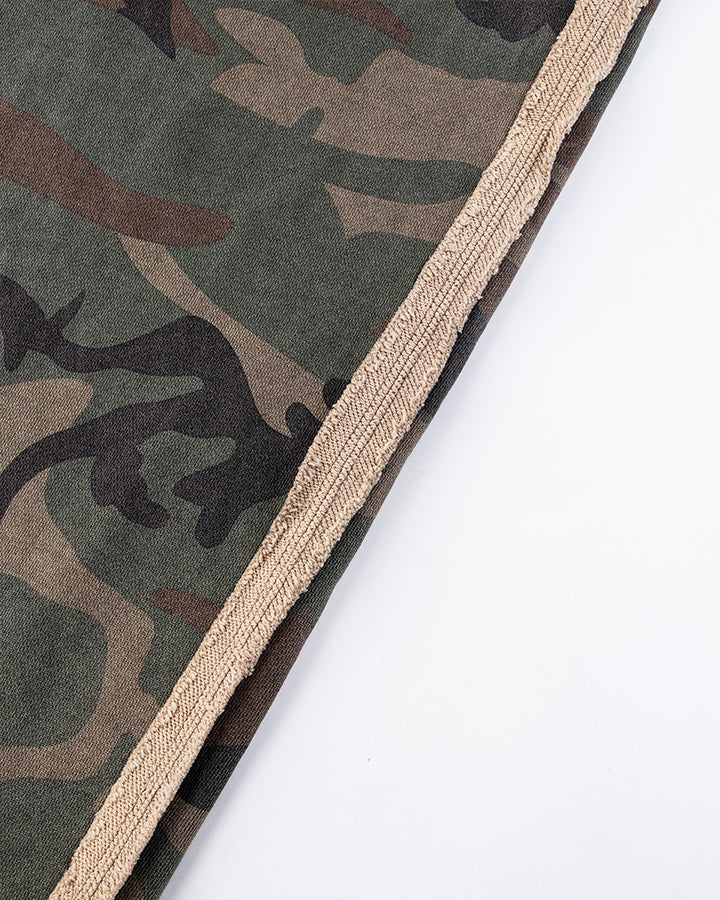 Fringe Waist Camouflage Wide-Leg Pants