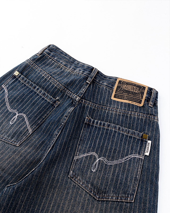 Vintage Wide-Leg Curved Seam Denim Pants