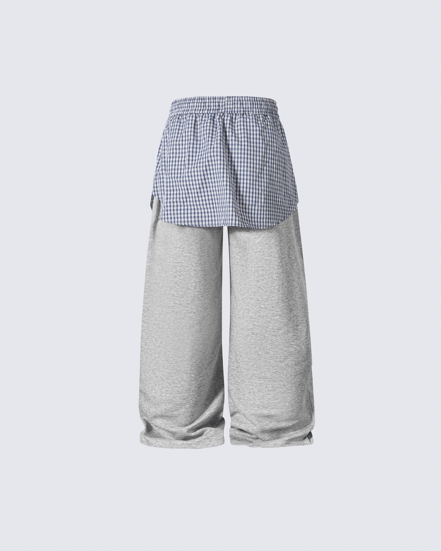 Plaid Shirt-Waist Wide-Leg Sweatpants