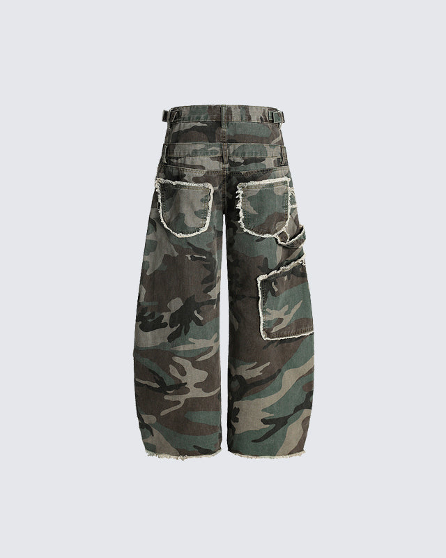 Camouflage Cargo Pants with Double Waist