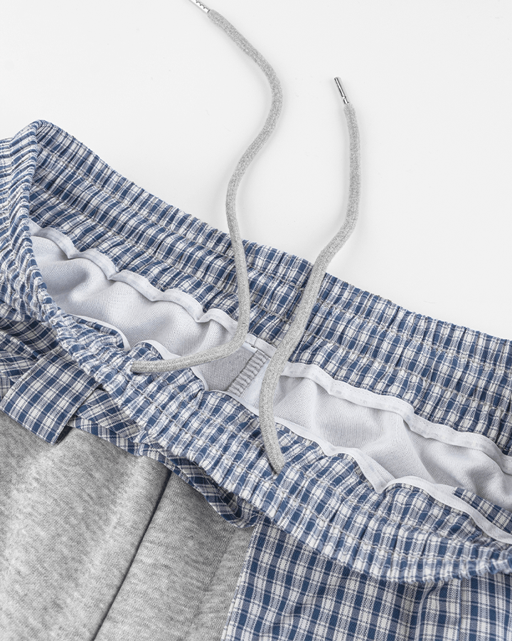 Plaid Shirt-Waist Wide-Leg Sweatpants