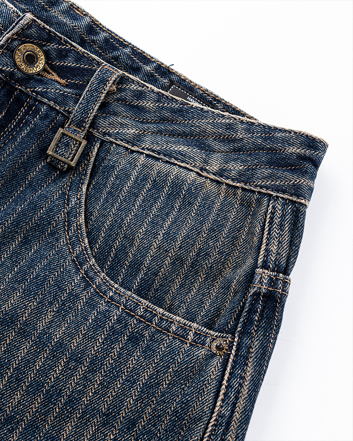 Vintage Wide-Leg Curved Seam Denim Pants