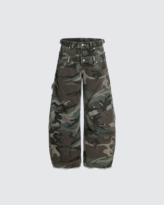 Camouflage Cargo Pants with Double Waist