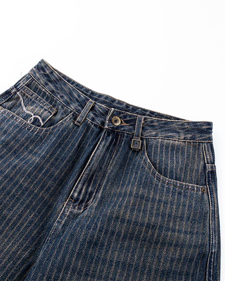 Vintage Wide-Leg Curved Seam Denim Pants