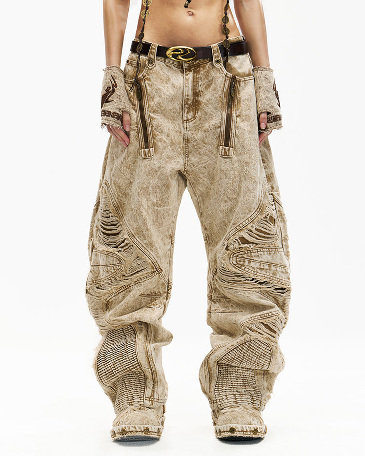 American Retro Distressed Wax-Dyed Jeans