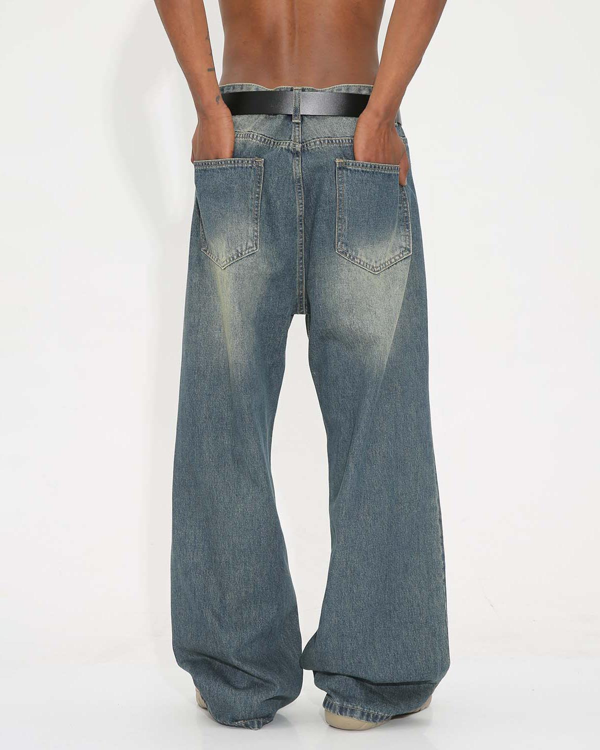 Vintage Wide-Leg Denim Pants – Streetwear Style with Faded Wash and Relaxed Fit