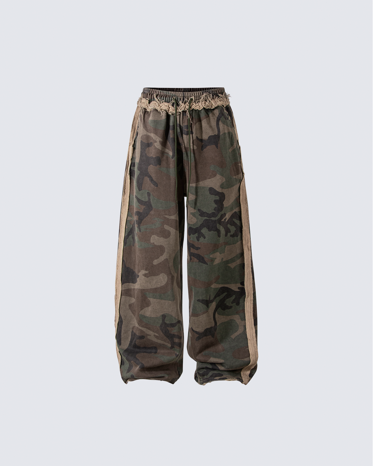 Fringe Waist Camouflage Wide-Leg Pants