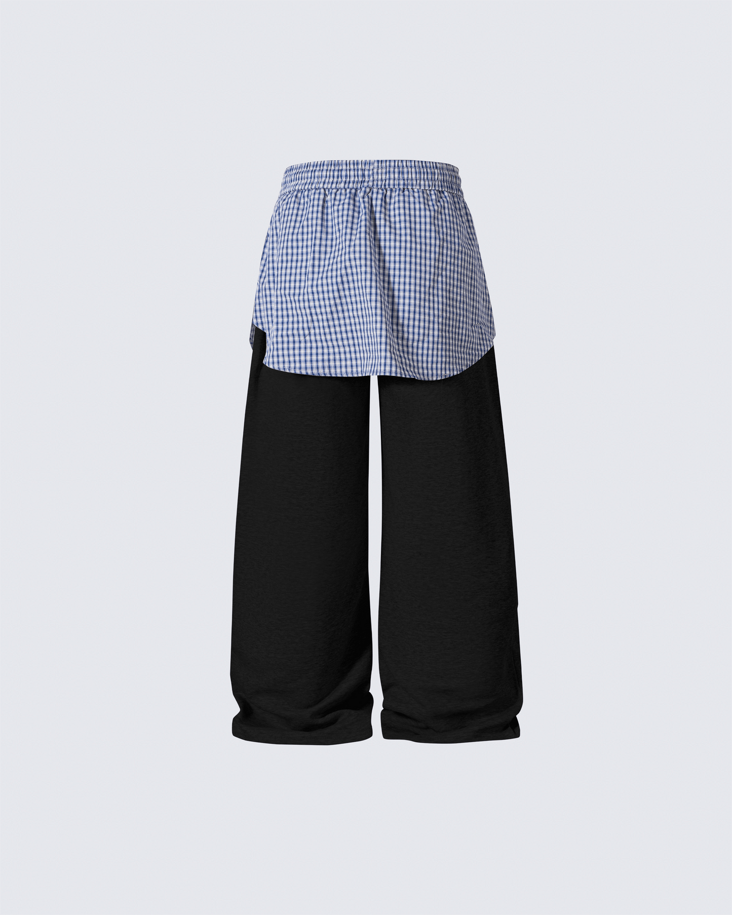 Plaid Shirt-Waist Wide-Leg Sweatpants