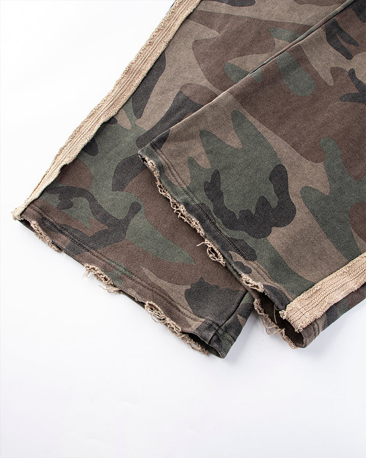 Fringe Waist Camouflage Wide-Leg Pants