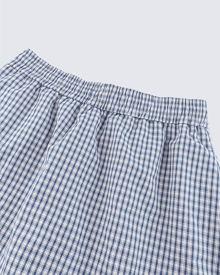 Plaid Shirt-Waist Wide-Leg Sweatpants