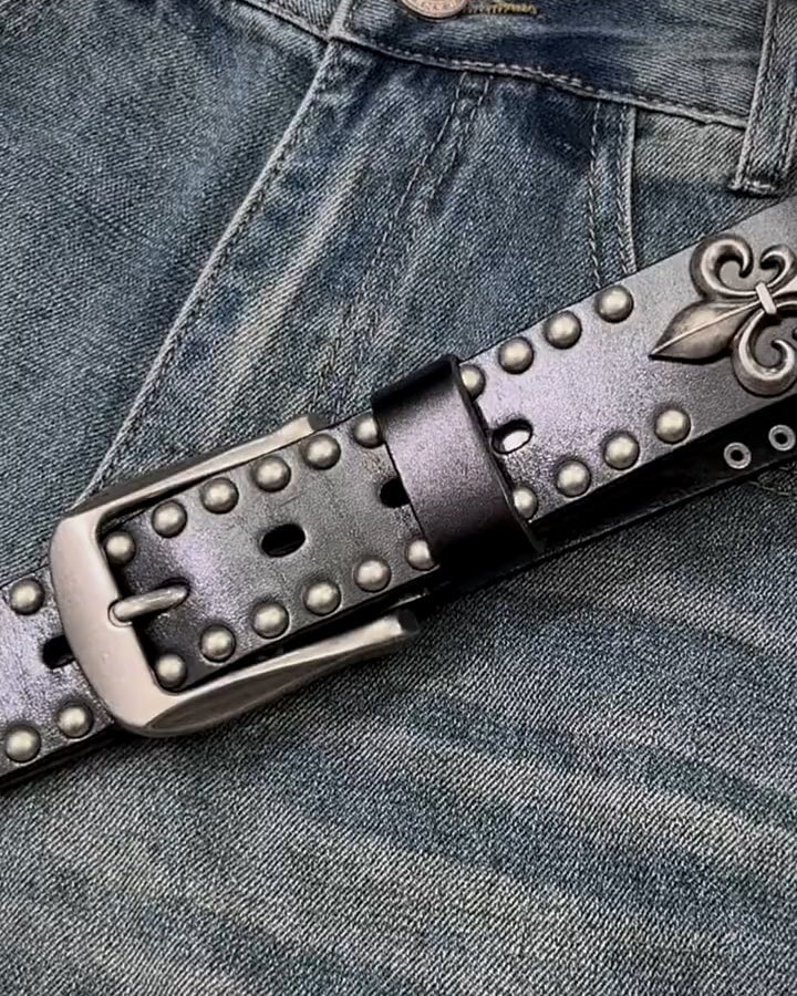 Hip-hop Style Belt with Metal Rivets and Cowhide