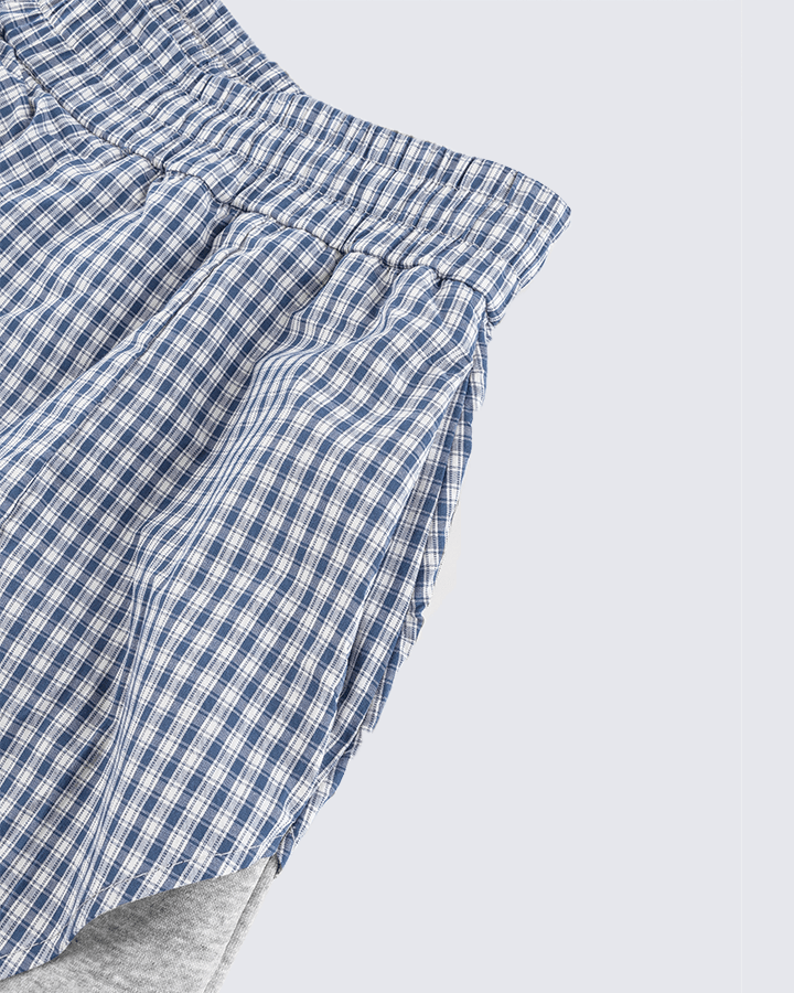 Plaid Shirt-Waist Wide-Leg Sweatpants