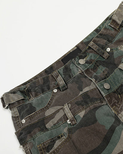 Camouflage Cargo Pants with Double Waist