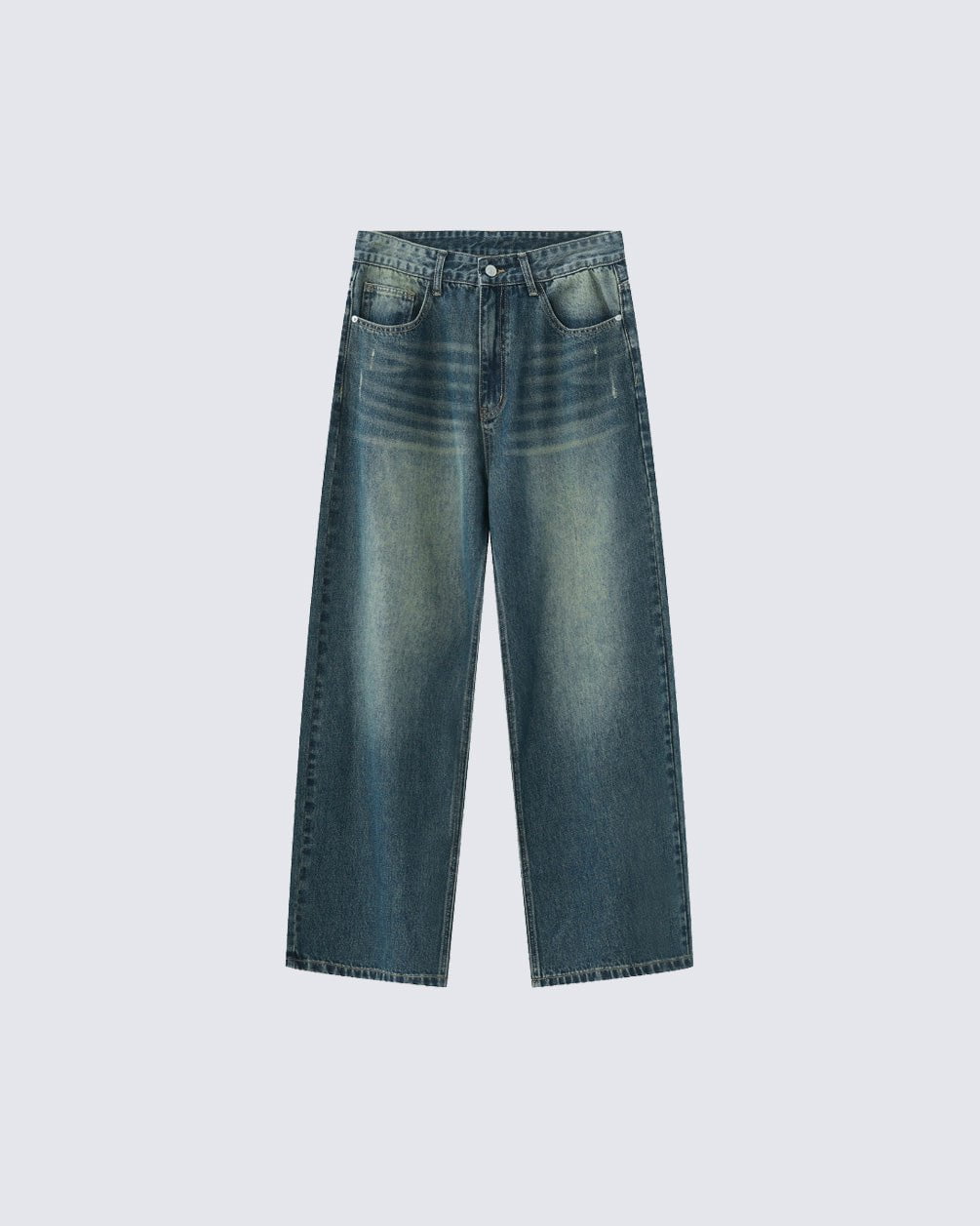 Vintage Wide-Leg Denim Pants – Streetwear Style with Faded Wash and Relaxed Fit